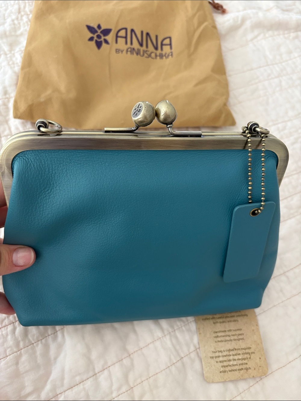 Teal Leather Kiss-Lock Wristlet